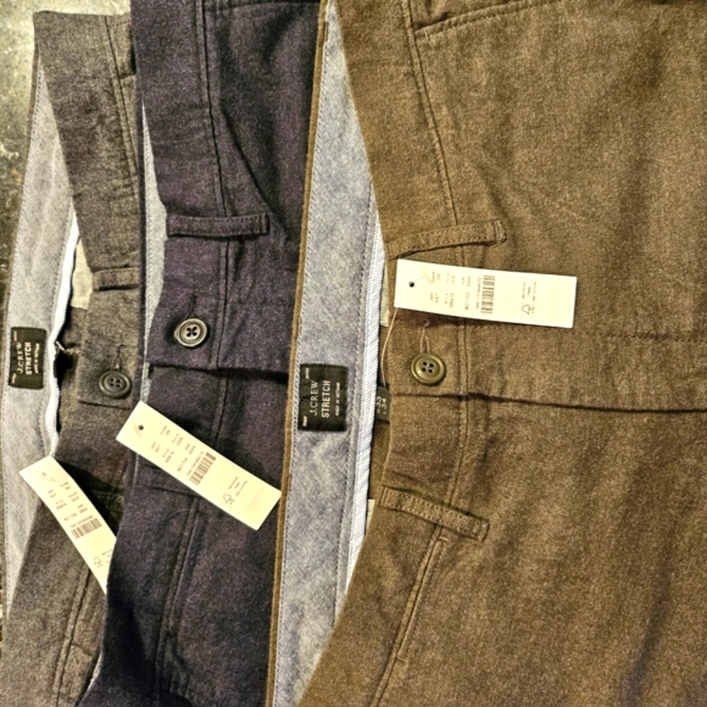 J Crew Men's 484 Slim Fit Pants - Olive, Gray, Navy. 33x34